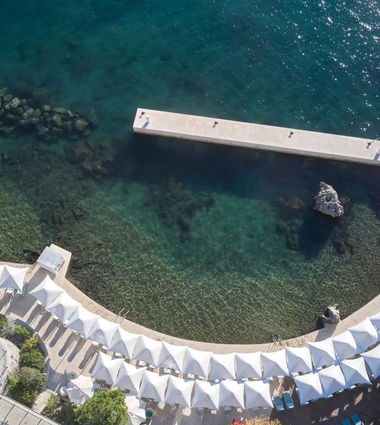 Aerial view of Royal Beach and the Adriatic Sea in Opatija